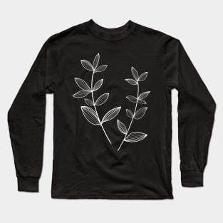 Abstract Branches With Leaves - Black and White Long Sleeve T-Shirt